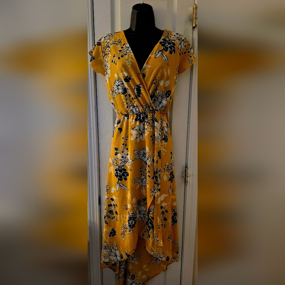 Floral Yellow Wrap Dress NWOT